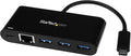 StarTech.com 3 Port USB-C Hub with Gigabit Ethernet &amp 60W Power Delivery Passthrough Laptop Charging - USB-C to 3x USB-A (USB 3.0 SuperSpeed 5Gbps) - USB 3.1/3.2 Gen 1 Type-C Adapter Hub (HB30C3AG