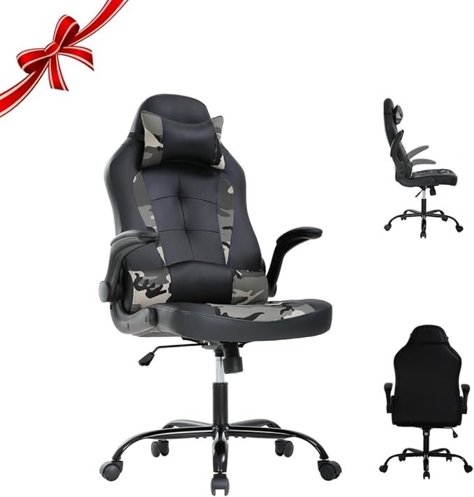 Big Tall Gaming Chair - Ergonomic Office Chair with Height Adjustable Tiltable Headrest Lumbar Support Wide Swivel Wheel for Adults Camo