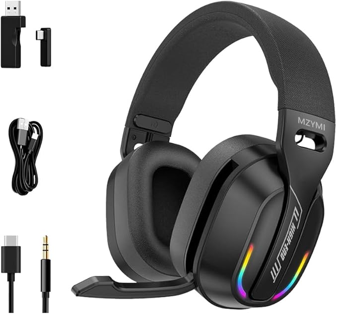 2.4GHz Wireless Gaming Headset for PC PS5 PS4 Switch - Bluetooth 5.4 20H Battery with ENC Noise Canceling Microphone Cool Lighting 40mm Driversfor Wired Mode Xbox Series -Black