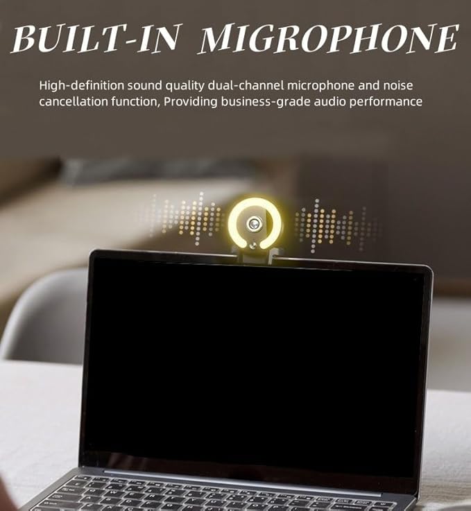 4K Webcam with Adjustable Ring Light HD Autofocus with Microphone HD Web Camera with Privacy Cover and Tripod Stand Plug and Play USB for Laptop Desktop Video Calling