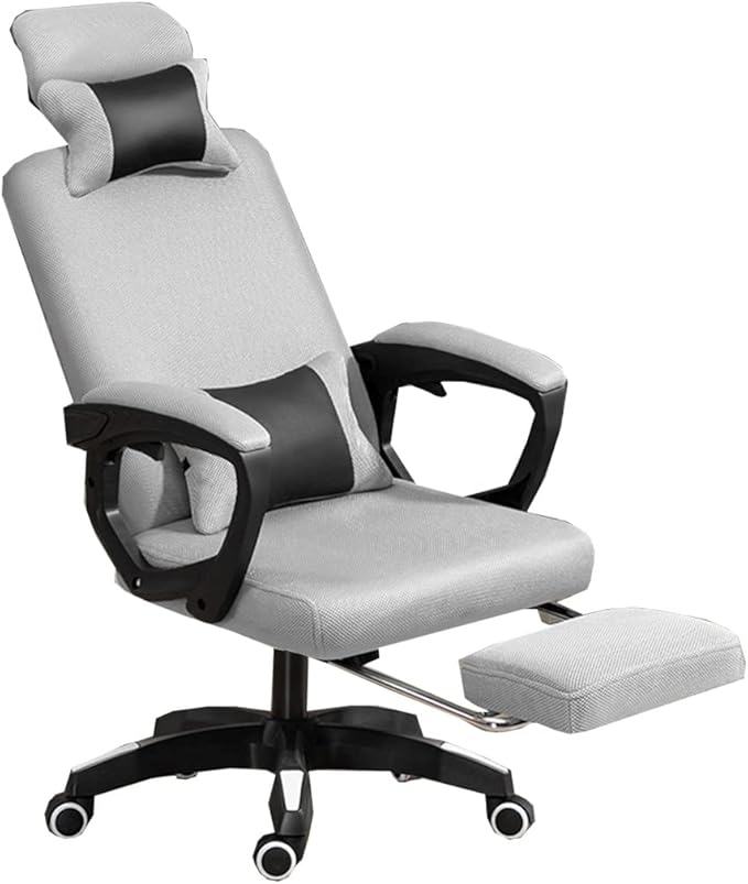 GIZNXBA Computer Chair with Foot Rest Adjustable Height Gaming Chair for Adults Home Office Chair Ergonomic Desk Chair with Headrest High Back Swivel Task Chair Lumbar Support (Color : /Gray)
