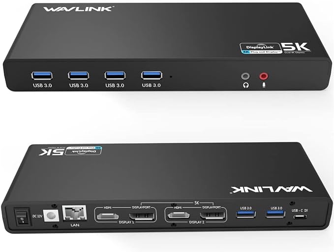 WAVLINK Pro Dual 4K@60Hz Universal Docking Station | USB 3.0/USB-C Laptop Dock for Mac &amp Windows | 2 HDMI/DP Monitors Gigabit Ethernet 6 USB 3.0 | Home Office &amp Multi-Screen Productivity.