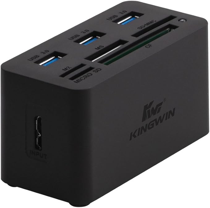 Kingwin USB HUB Adapter w/ Memory Card Reader Writer &amp USB 3.0 HUB Combo - Supports High Speed SD MS Micro M2 CF Card Reader For Macbook Laptop Desktop - Includes USB Cable 5 Gbps Speed Black