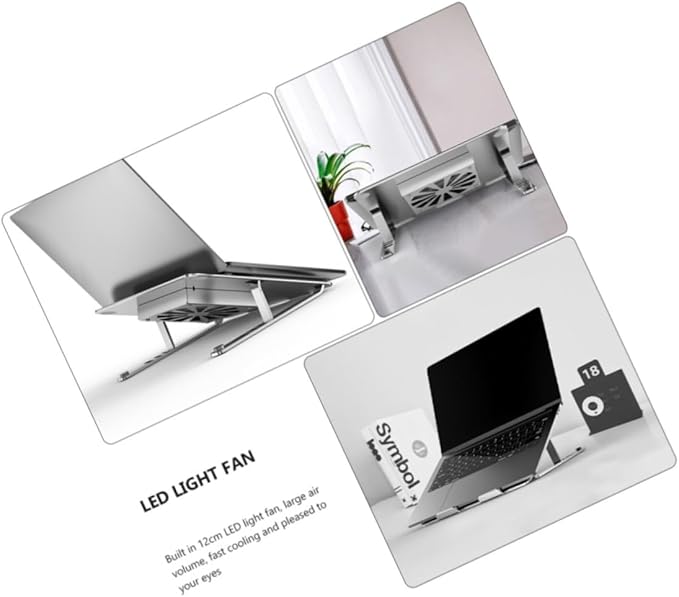 Veemoon Aluminum Alloy Laptop Cooler with Adjustable Height Stand RGB LED Fan Cooling Pad for Gaming Laptops and Notebooks Silver USB Powered Cooling Pad for Office and Home Use