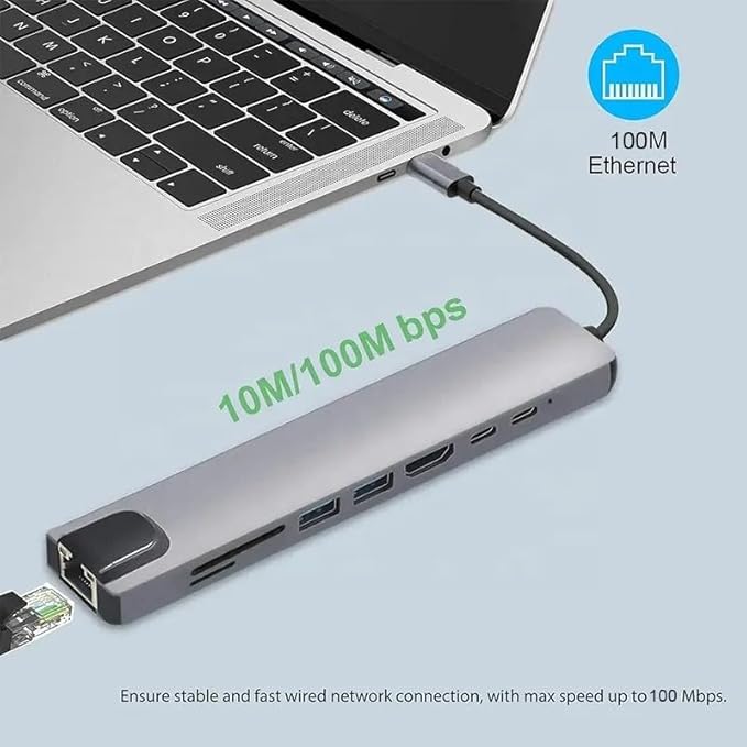 8-in-1 USB Type C Hub Multiport Adapter Hub Dock 8 in 1 USB C Type C Hub with 4K HDTV HDMI USB 3.0 SD TF Card Reader PD Charging