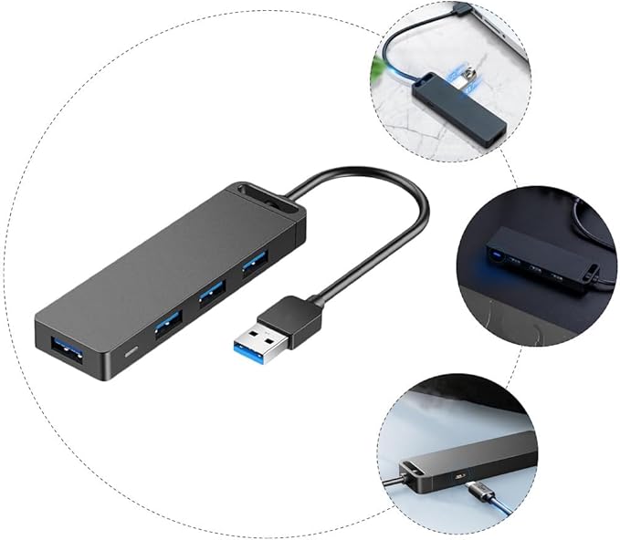 USB Hub Ports High-Speed Data Splitter with Auxiliary Power Input Cable for Accessories Supports Dual SSD Compatible with Mouse Keyboard for Desktop Laptop