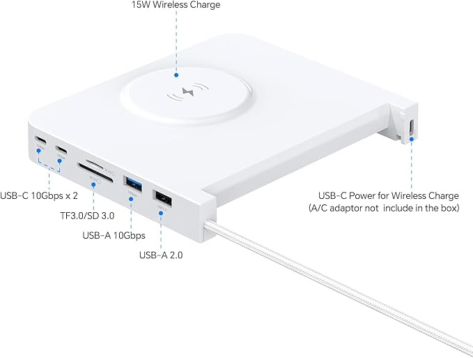 USB-C Hub for iMac Docking Station with SD/TF 3.0 2× USB-C 10Gbps 1× USBA 10Gbps 1×USB2.0 15W Wireless Charging (External Power Required) | iMac Accessories