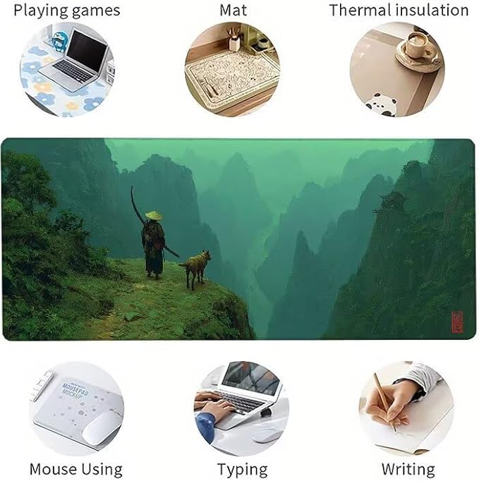 Mouse Pad XXL Mountain Dog Gaming Mousepad 23.6x11.8x0.12 inch Mousepad with Stitched Edgeswith Non-Slip Rubber Base Improved Precision and Speed Waterproof Protector Desk Accessories Gifts 6-IO29