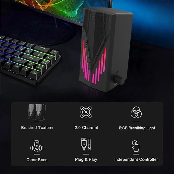 Computer Speakers for PC 3.5mm Plug with Microphone Port Wired Sound Box HiFi Stereo for Desktop Gaming