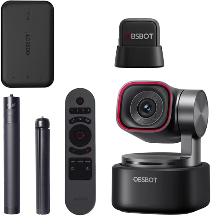 OBSBOT Tiny 3 Streaming Combo AI-Powered Spatial Audio 4K Webcam AI Tracking PTZ Camera with 1/1.28 Sensor Tri-Mic Voice &amp Gesture Control 120FPS HDR Web Cam for PC Laptop Streaming Mee