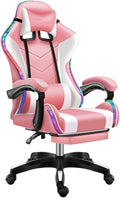 Pink Gaming Chair with Footrest Cute Kawaii Gaming Chair for Girl Bluetooth Speaker and Linkage Armrests Design Comfortable Reclining Game Chair for Gaming