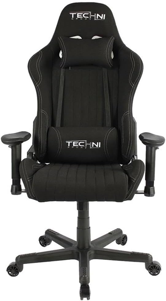 Pemberly Row Sport Ergonomic Racing Game Chair Adjustable Design Black Finish Contoured Support Sleek Gaming Chair for Game Room Comfort