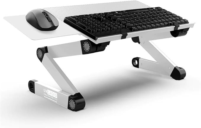 Uncaged Ergonomics Adjustable Keyboard Tray Silver Keyboard Tray Ergonomic Wrist Support Portable Universal Aluminum
