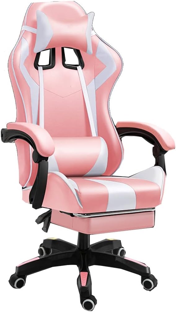 GIZNXBA Gaming Chair with Footrest Ergonomic Computer Chair Gaming Lumbar Support Backrest and Seat Height Adjustable Swivel Recliner Racing Office Chair Video Game Chair (Color : /Pink)