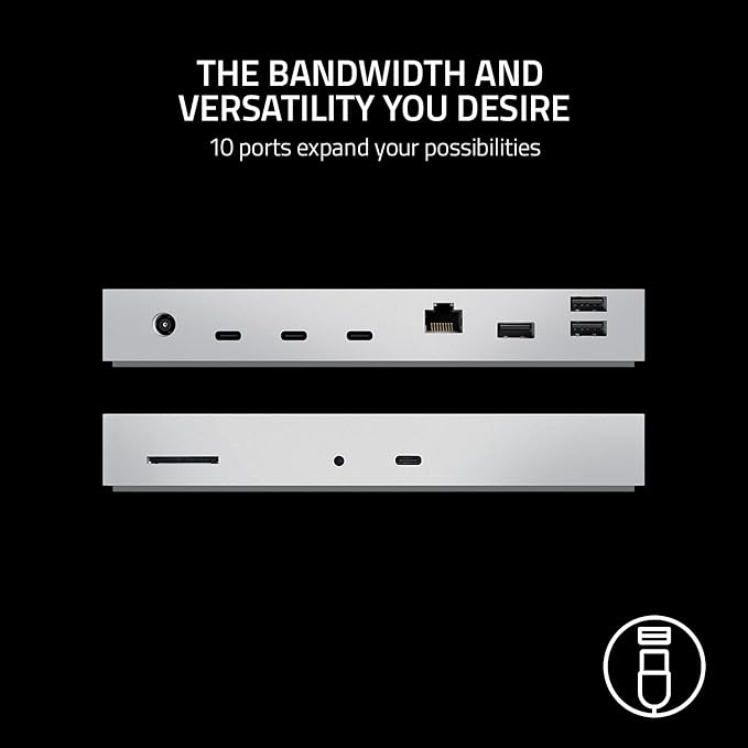 Razer Thunderbolt 4 Dock: 10 Ports in 1 - Dual 4K or Single 8K Output - USB A and C Hub 2.5 GbE Thunderbolt 3 Mac and PC Compatible - Thunderbolt 4 Certified - Passthrough Charging - Mercury White