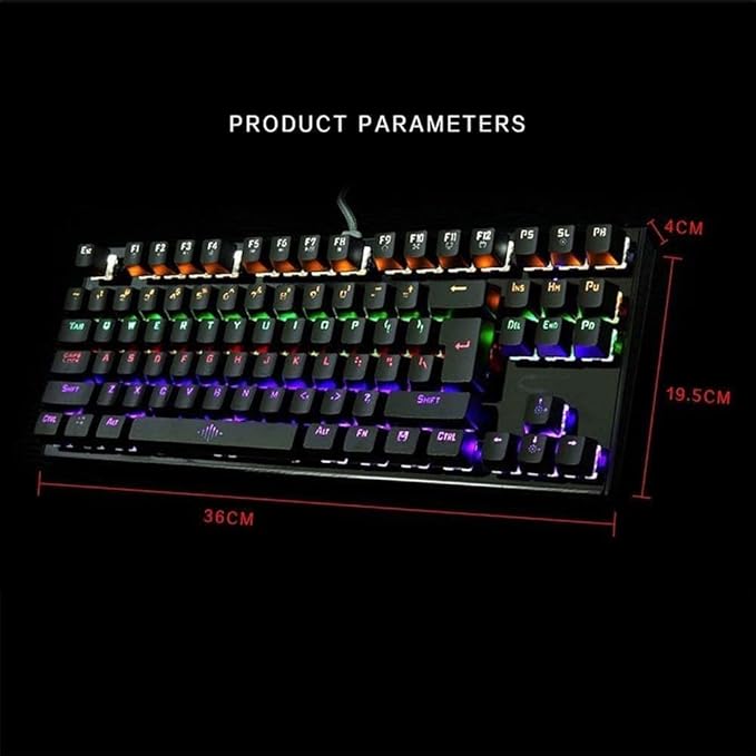 Mechanical Keyboard Wired Gaming Keyboard 87 Keys RGB LED Rainbow Backlit Keyboard Suitable for PC and Desktop Computer