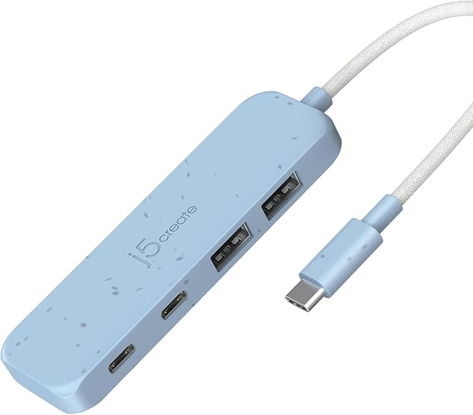 j5create 4-in-1 USB-C to 4-Port Type-A &amp Type-C Hub(Eco-Friendly) 10 Gbps USB-A x 2 &amp 10 Gbps USB-C x 2 Compatible with MacBook Pro MacBook Air iPad Mac mini Cyan/Blue (JCH342EC)