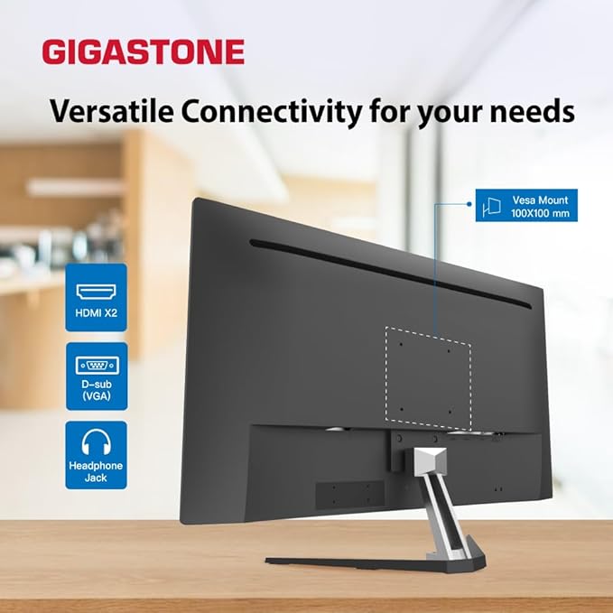 Gigastone 32 inch IPS LED Back Light Monitor 75Hz FHD 1920 x 1080 178° Wide View Frameless Computer Monitor 5ms Eye Care Technology Ergonomic Tilt VESA Mount HDMI VGA