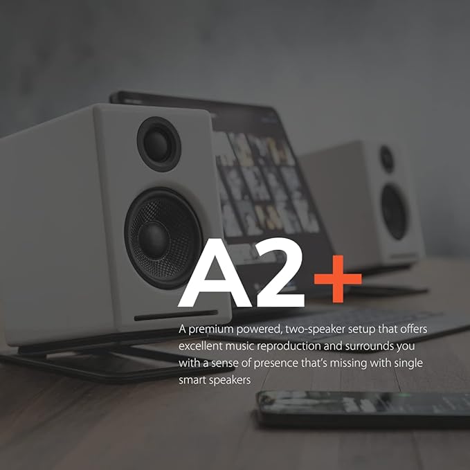 Audioengine A2 White Bluetooth Speakers and DS1M Metal Stands