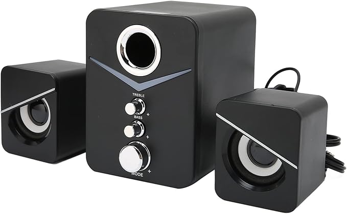 Computer Speakers 2.1 Channel Deep Bass Mini Desktop Speaker HiFi Stereo Computer Sound Bar RGB Home Speaker System for Wedding Party (Black)