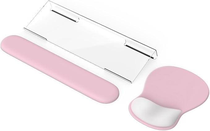 iCasso Keyboard Wrist Rest Blush Pink Ergonomic Mouse Pad with Wrist SupportAcrylic Clear Keyboard Stand for DesktopNon-Slip Mousepad Set for Office Home Gaming