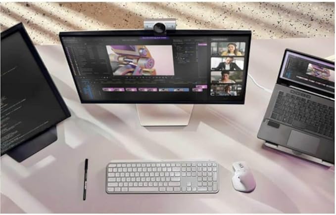 Logitech MX Brio Ultra HD 4K Collaboration Streaming Webcam 1080p at 60 FPS Show Mode Works with Microsoft Teams Zoom Google Meet Nintendo Switch 2 New GameChat - Pale Gray
