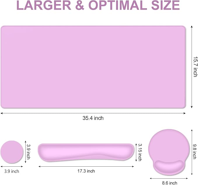 4 PCS Mouse Pad Desk Mat Protector Keyboard Wrist Rest + Comfortable Mouse Pad with Wrist Rest +Coaster Large Gaming Mousepad for Computer Laptop 35.4 X 15.7 XXL Deskpad for Office Home I Lilac