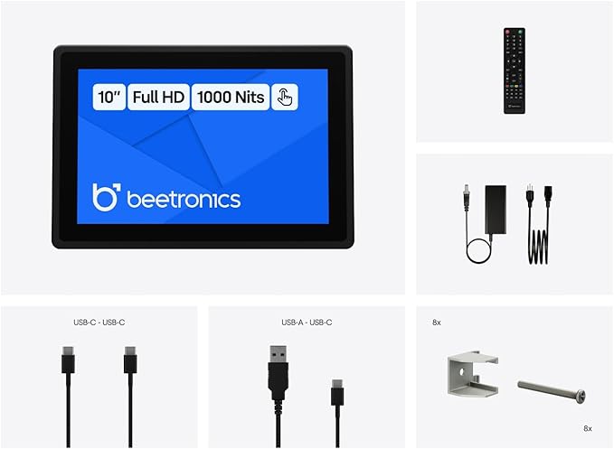 Beetronics 10 Inch High Brightness Touchscreen Monitor | Full HD 1080p | IP66 Waterproof &amp Dustproof | Industrial Sunlight Readable Outdoor Display for PC Mac Linux | 10HB9M/U1