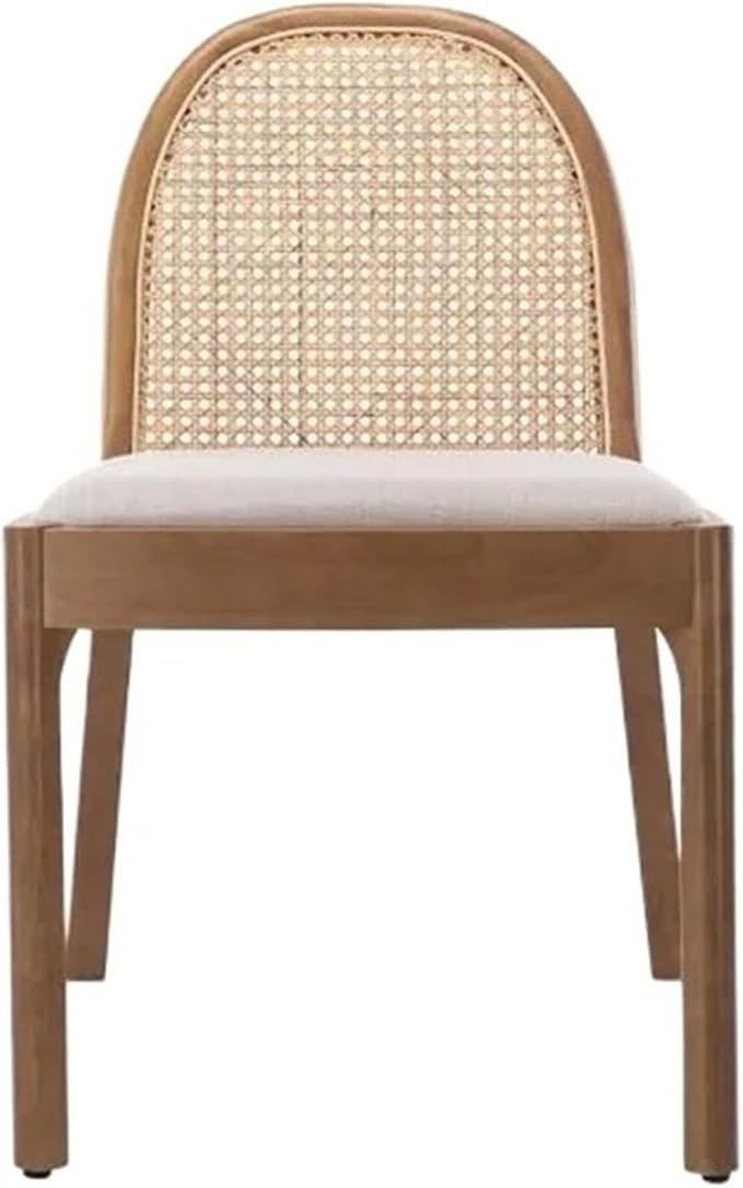 Adjustable Office Computer Chair with Armrest 1pcs Linen Fabric Rattan Backrest Dining Chair Solid Wooden Legs Use for Living Room