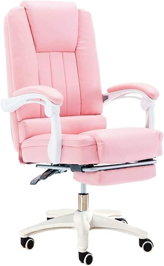 Office Chair Boss Chair Computer Chair Office Chair Reclining Gaming Seat PU Leather Chair with Footrest Ergonomic Swivel Chair Chair (Color : Pink) Needed