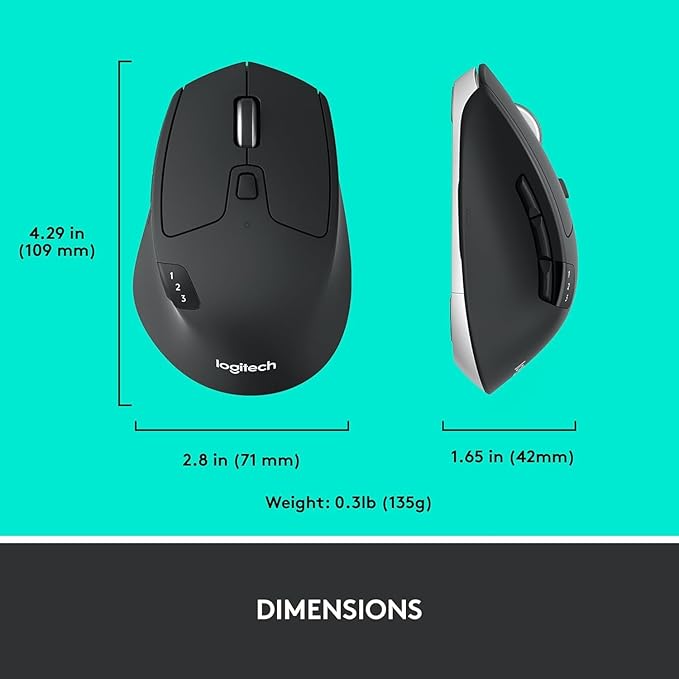 Logitech M720 Wireless Triathlon Mouse with Bluetooth for PC with Hyper-Fast Scrolling and USB Unifying Receiver for Computer and Laptop - Black (Renewed)