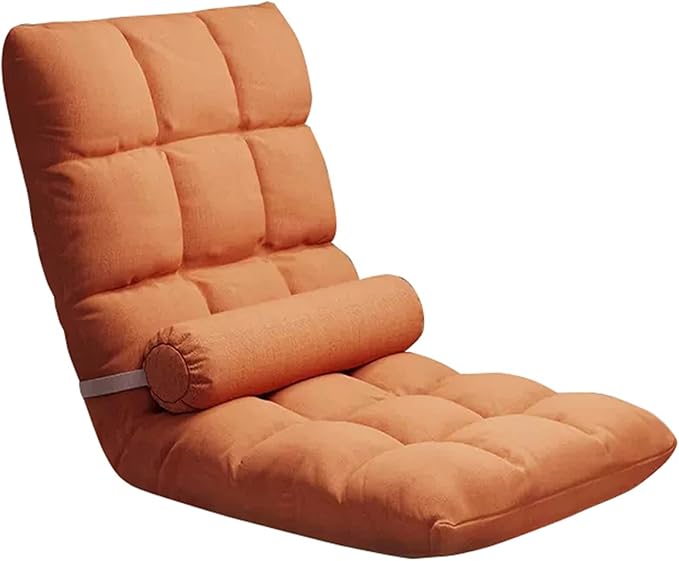 Fodalob 5-Position Adjustable Floor Chair with Back Support Folding Padded Gaming Sofa Chair for Gaming Sleeping Light Weight Chaise Lounge Indoor (Color : Orange)