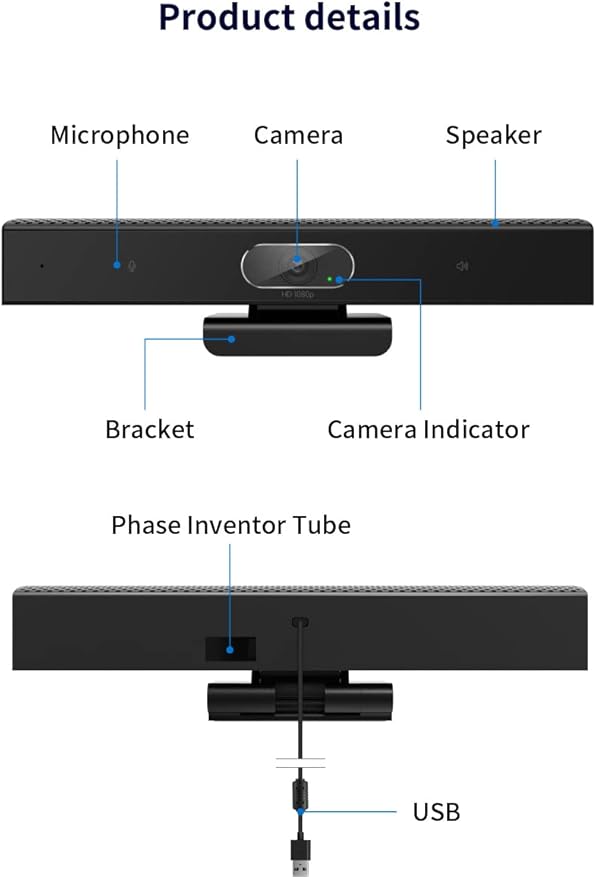 Conference Room Camera 3-in-1 1080p Full HD Webcam with Microphone and Speaker USB Plug and Play Wide Angle Video Conference Camera for Desktop Laptop Mac PC (Black)