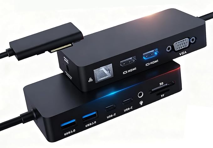 Surface Docking Stations - 2025 Surface Dock for Surface Pro 11/10/9/8/X/7/6/5/4/3 Surface Laptop 7/6/5/4/3/2/1 Surface Book/Go Triple Displays(Dual HDMI+VGA) 12 in 1 Surface Pro Docking Station