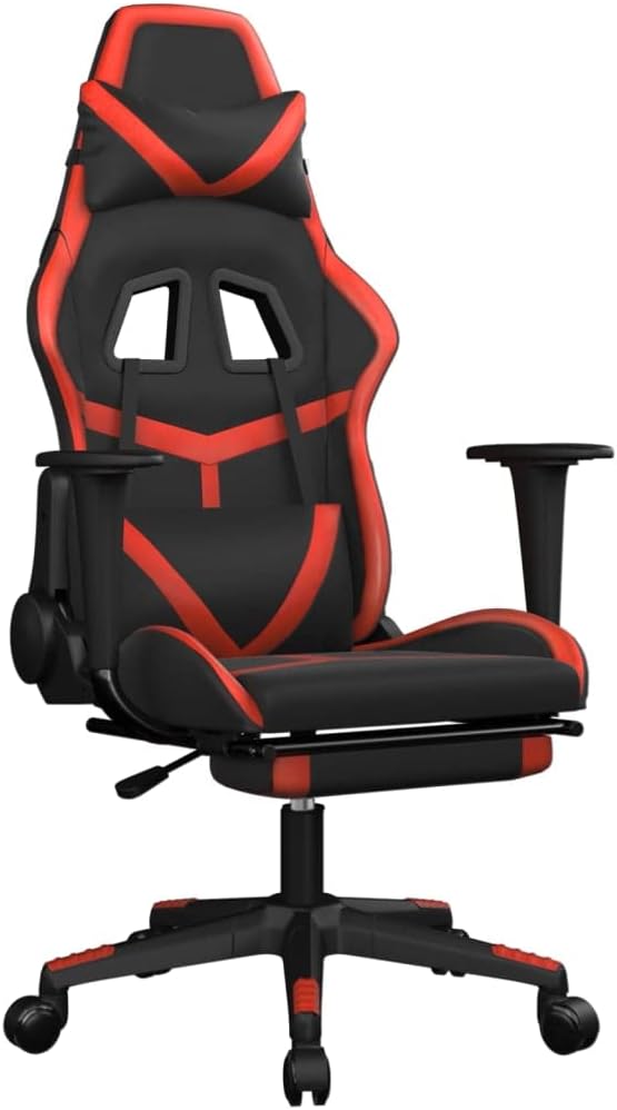 Massage Gaming Chair with Footrest Black&ampRed Faux LeatherMassage Office Chair Ergonomic Desk Chair Rolling Swivel Adjustable PC Computer Chair for Women Adults Girls(Style B)