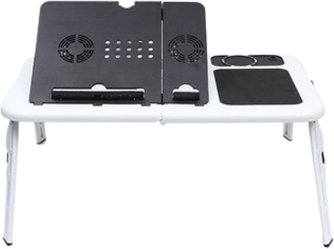 Adjustable Laptop Stand with Cooling Fans Portable Foldable Notebook Desk for Bed &amp Office Use Ergonomic Computer Table with USB Fans for Students Gamers Remote Workers (WhiteDual Fan)