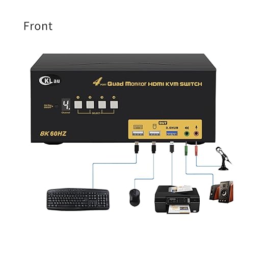 CKLau 4x4 Quad Monitor KVM Switch 4 Monitors 4 Computers with Cables Audio Microphone USB 3.0 Hub Supports 8K@60Hz 4K@144Hz Emulation EDID Hotkey Switching HDMI 2.1