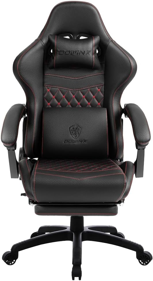 Dowinx Gaming Chair Big and Tall Ergonomic Game Chair for Adults with Footrest and Massage Lumbar Support High Back Computer Gamer Chair PU Leather 350Lbs for Office Home Black
