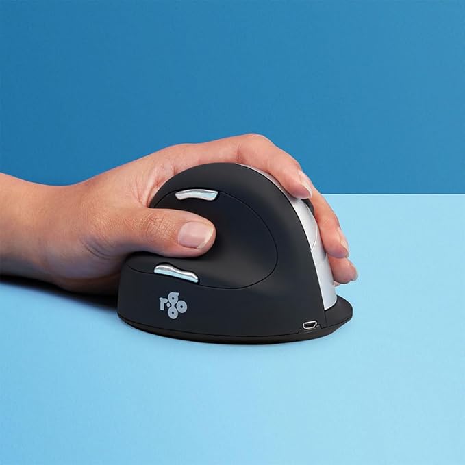 R-Go HE Vertical Ergonomic Mouse Wireless Large Left Hand 1750 DPI 5 Buttons Prevents Tennis Elbow/Mouse Arm RSI- Compatible Windows/Mac Black/Silver