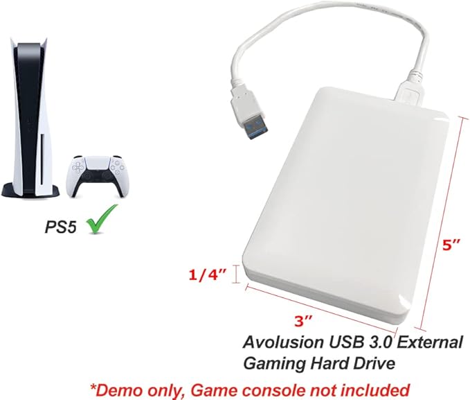 Avolusion HD250U3-Z1-PRO-WH 2TB USB 3.0 Portable External Gaming PS5 Hard Drive - White (for PS5 / PS4 Pre-Formatted) - 2 Year Warranty