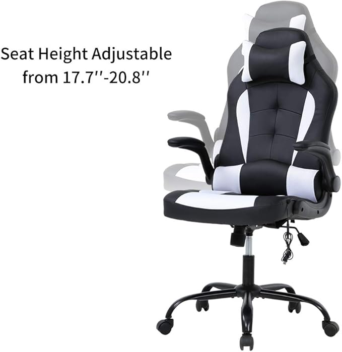 Racing Office Gaming Chair - High Back Executive Computer Desk Chair with Headrest Massage Lumbar Support - Black