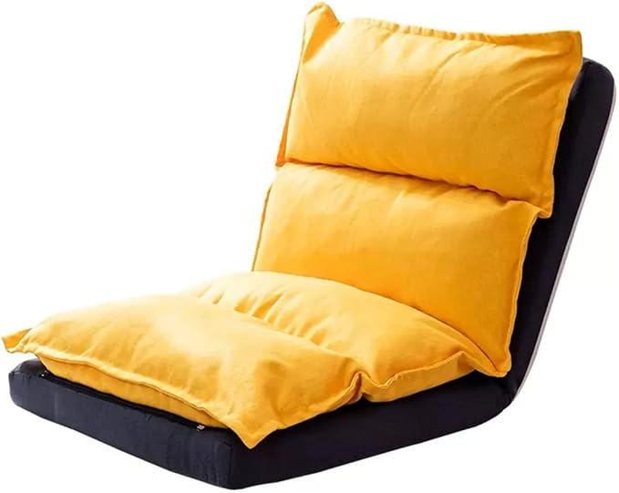 YCKEGEW Luxury Padded Floor Chair with Back Support Adjustable 5-Position Floor Seat for Teens AdultsBedroom Lounge Chair Convertible Chair Bed (Color : Yellow+Black)