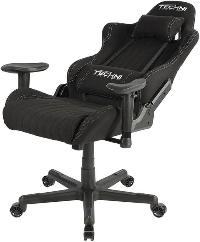 Pemberly Row Sport Ergonomic Racing Game Chair Adjustable Design Black Finish Contoured Support Sleek Gaming Chair for Game Room Comfort