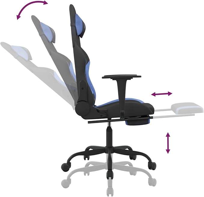 Gaming Chair with Footrest Black and Blue Fabric