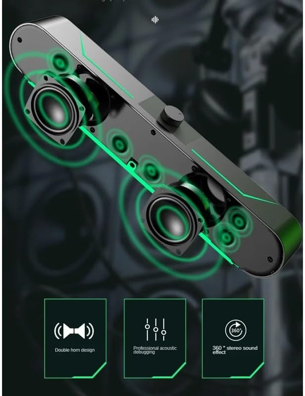 Glowing Computer Speakers with LED Lights for Gaming Long Bar-Shaped Hi-Fi Stereo Speaker