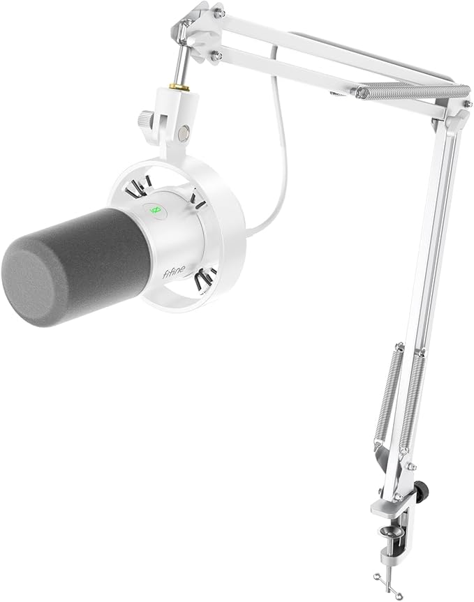FIFINE XLR Dynamic Microphone with Boom Arm Kit for Vocal Recording Studio Podcast Mic Bundle with Metal Arm Stand Tap-to-Mute 3.5mm Headphone Jack for Streaming Music Creation (K688W+CS1W)
