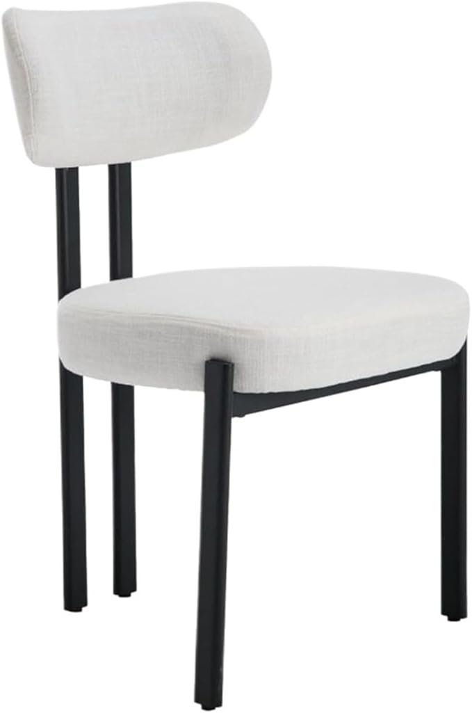Adjustable Office Computer Chair with Armrest 1pcs Linen Beige Upholstered No Armrests Dining Chairs with Black Metal Legs Curved Backrest