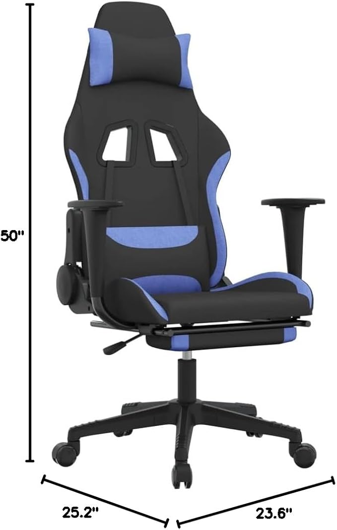 Gaming Chair with Footrest Black and Blue Fabric