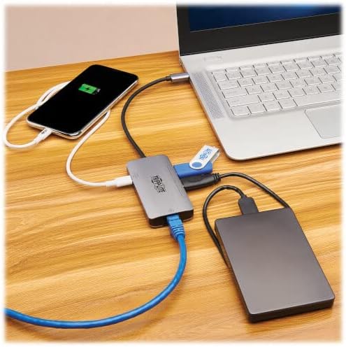 TRIPP LITE Three USB-A Ports USB-C Hub USB 3.2 Gen 1 5 Gbps Data Transfer 100W Power Delivery Charging 20V 5A Gigabit Network Port Sturdy Aluminum Housing 3-Year Warranty (U460-003-3AGALC)
