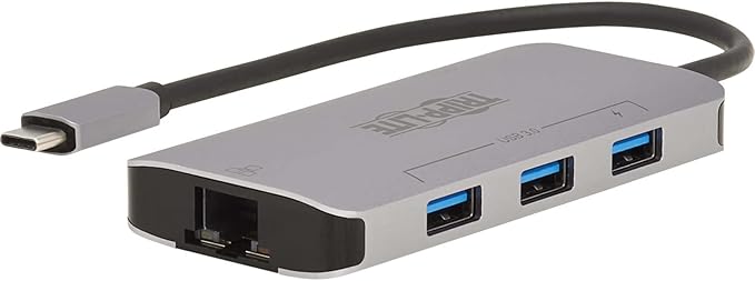 TRIPP LITE Three USB-A Ports USB-C Hub USB 3.2 Gen 1 5 Gbps Data Transfer 100W Power Delivery Charging 20V 5A Gigabit Network Port Sturdy Aluminum Housing 3-Year Warranty (U460-003-3AGALC)